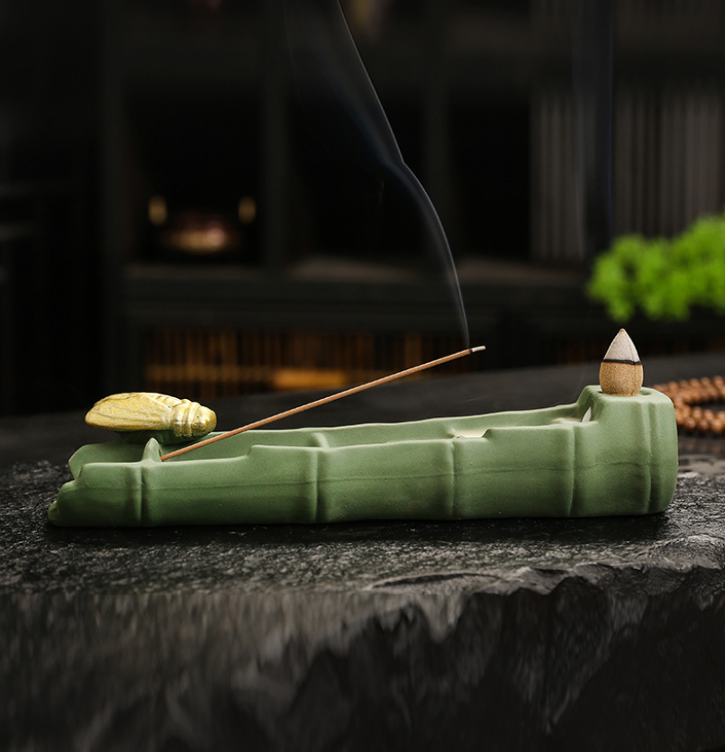 Serene Bamboo & Cicada Ceramic Incense Burner
