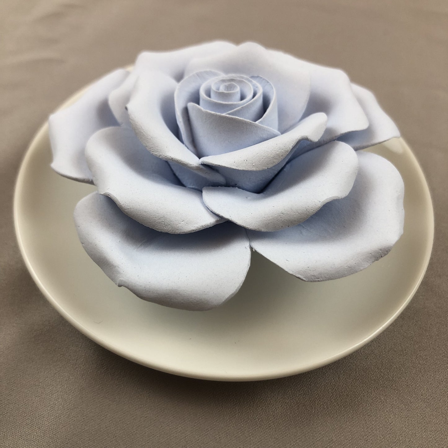 Handmade White Porcelain Rose Diffuser | Ceramic Flower with Saucer Base