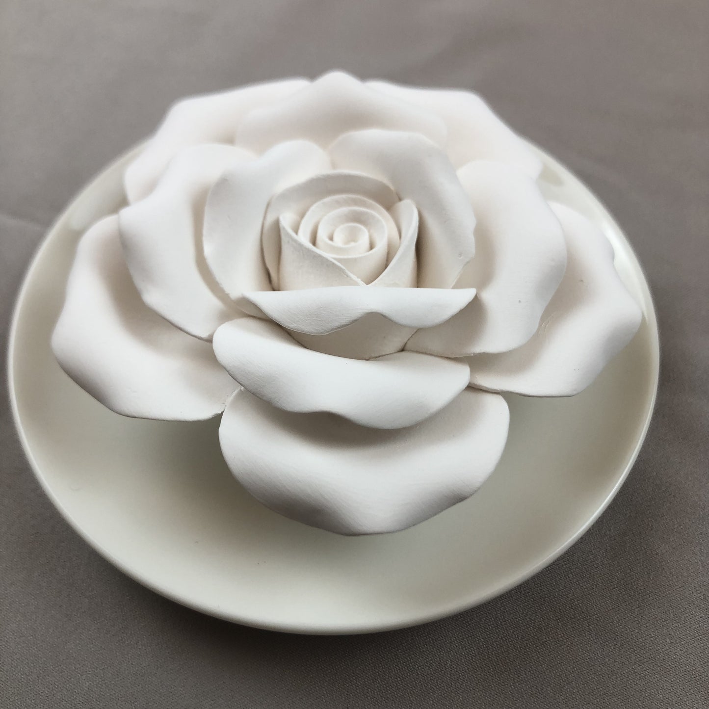 Handmade White Porcelain Rose Diffuser | Ceramic Flower with Saucer