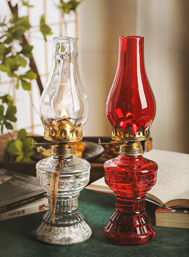 Vintage Clear Glass Kerosene Lamp | Traditional Oil Lamp for Home & Camping