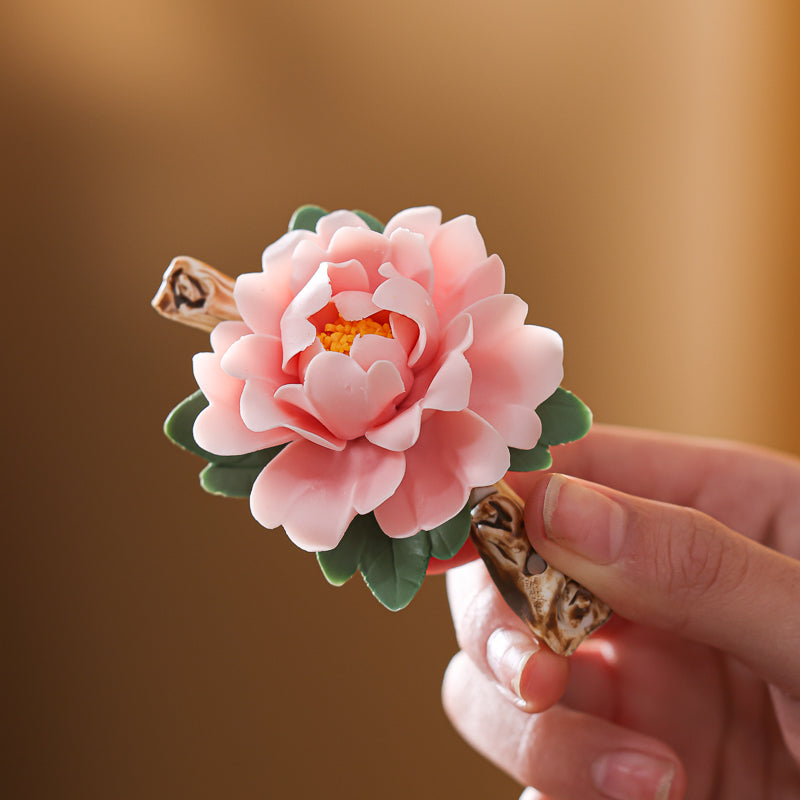 Handmade Peony Ceramic Incense Holder – Stick Incense Burner for Home Decor, Zen Meditation Gift