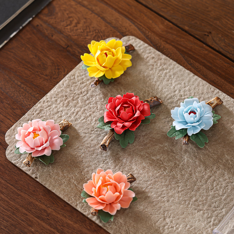 Handmade Peony Ceramic Incense Holder – Stick Incense Burner for Home Decor, Zen Meditation Gift