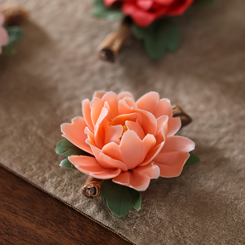 Handmade Peony Ceramic Incense Holder – Stick Incense Burner for Home Decor, Zen Meditation Gift