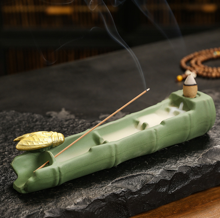 Serene Bamboo & Cicada Ceramic Incense Burner