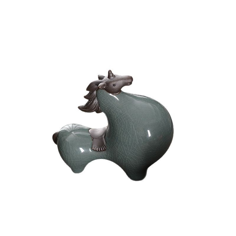 Qingyun style Tang Dynasty Horse ceramic ornament in celadon blue - Eastern Mystic Power