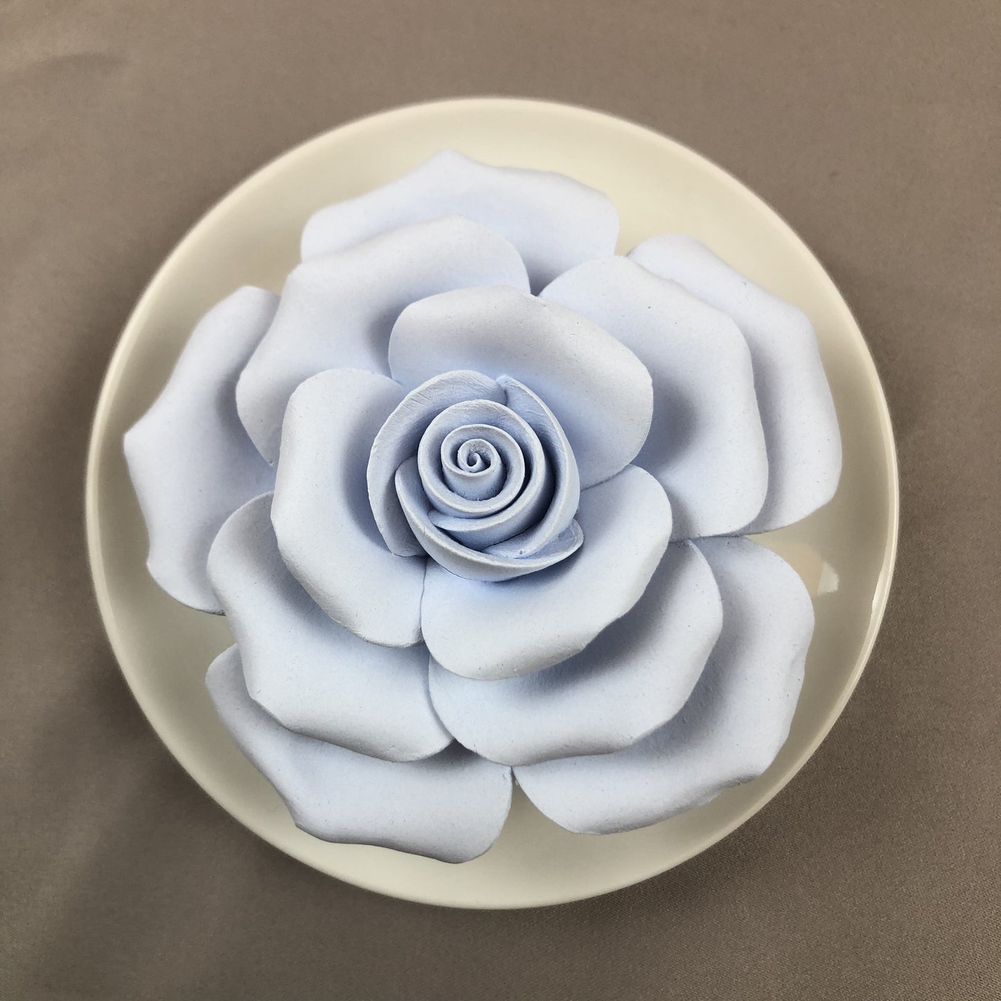 Handmade White Porcelain Rose Diffuser | Ceramic Flower with Saucer Base