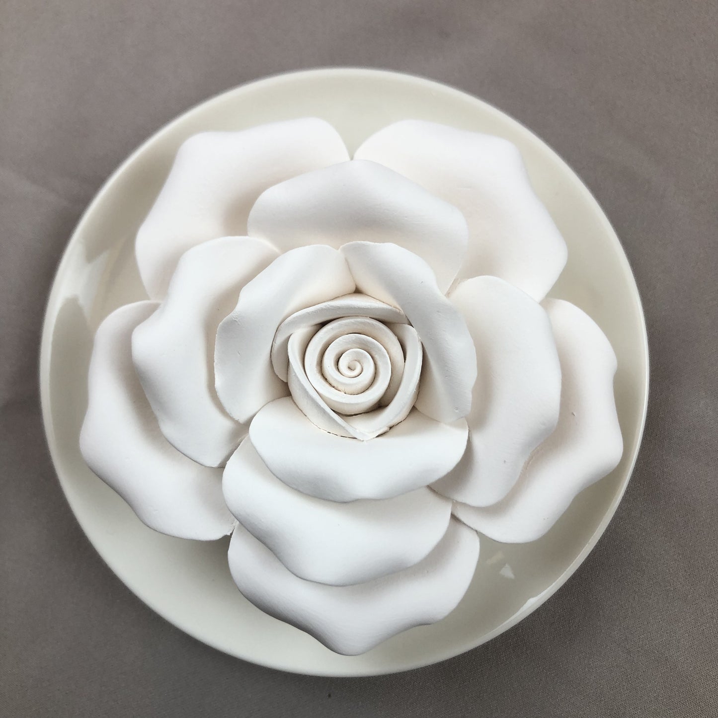Handmade White Porcelain Rose Diffuser | Ceramic Flower with Saucer