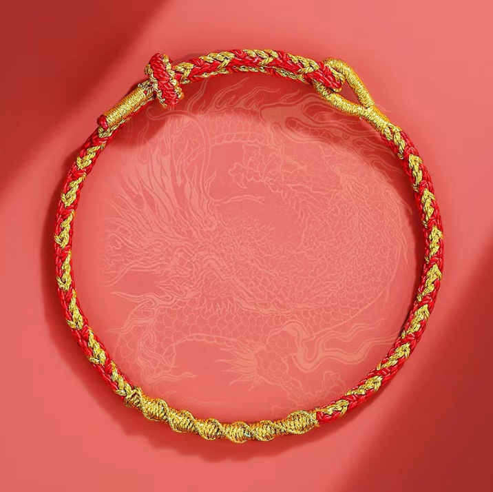 Set of handwoven red string bracelets with gold accents for Yue Lao love luck and marriage blessing