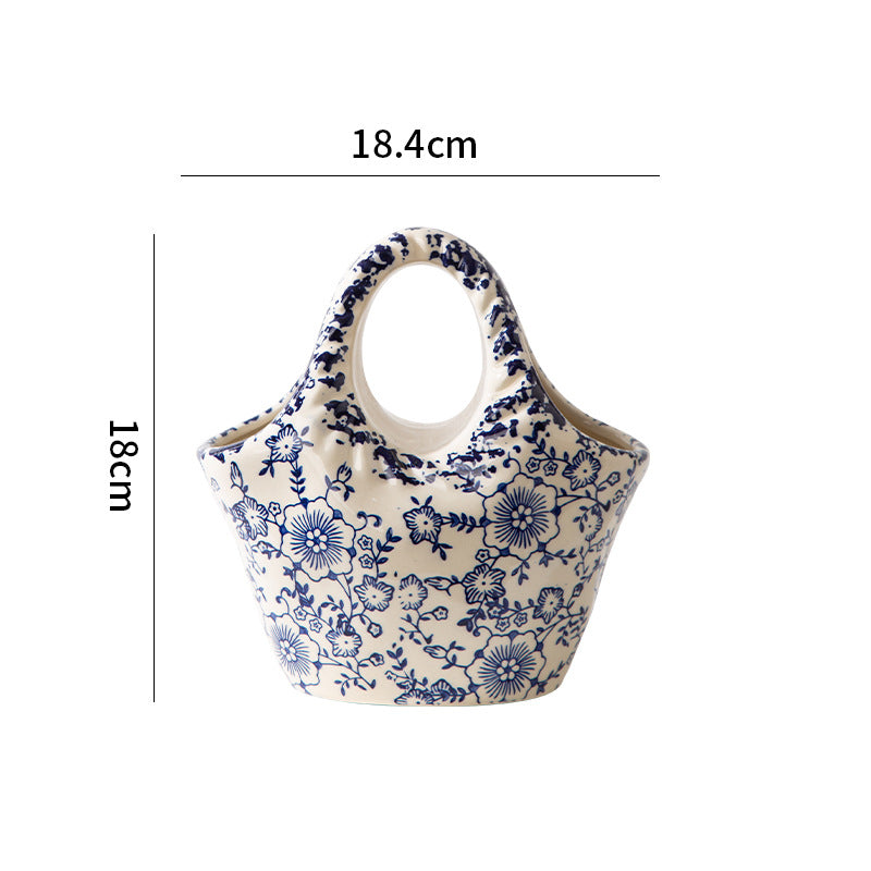 Traditional Plum Blossom pattern porcelain tote vase - Chinoiserie home decor