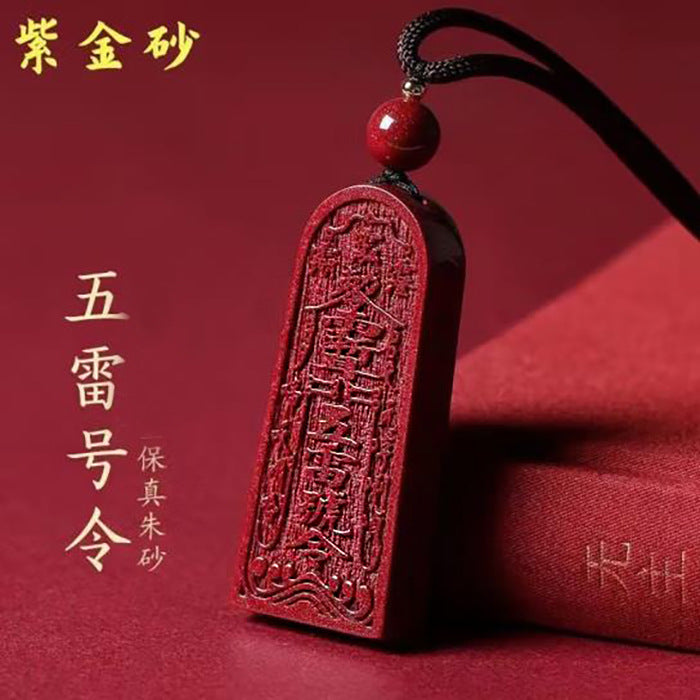 Five Thunder Command Taoist Amulet - Authentic Purple Gold Cinnabar Pendant