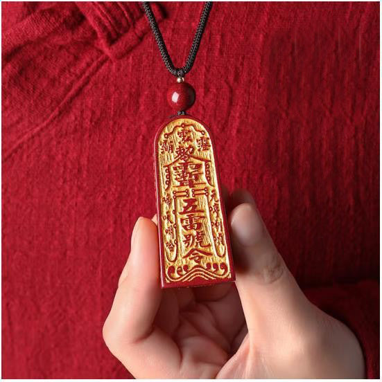 Spiritual protection jewelry Cinnabar pendant worn as necklace