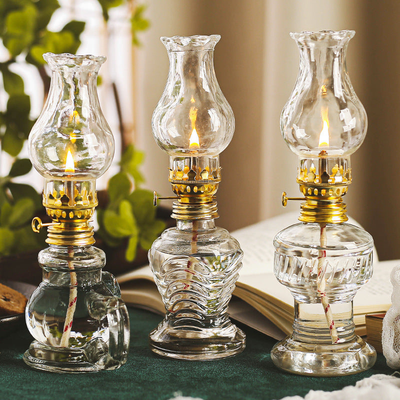 Vintage Clear Glass Kerosene Lamp | Traditional Oil Lamp for Home & Camping