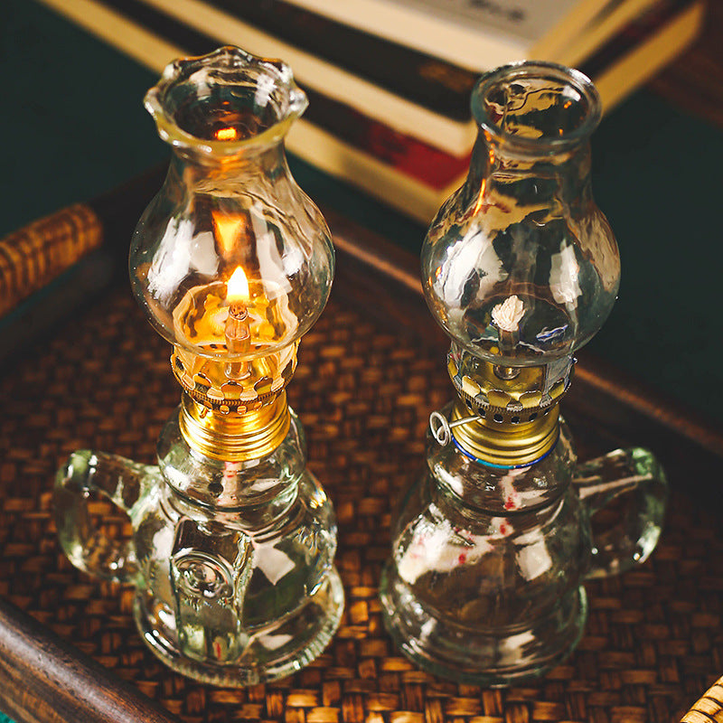 Vintage Clear Glass Kerosene Lamp | Traditional Oil Lamp for Home & Camping
