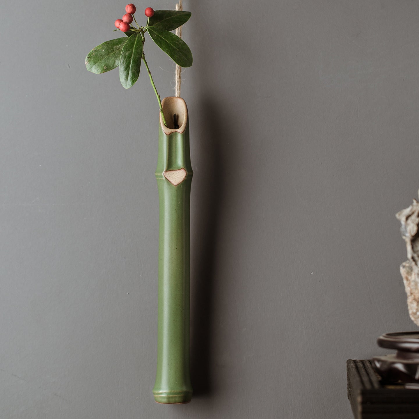 Serene Bamboo-Inspired Ceramic Wall Vase Set