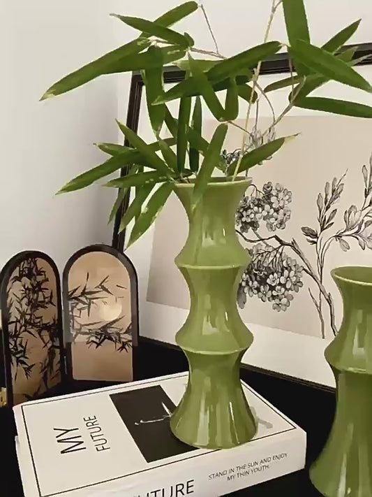 Zen Bamboo Ceramic Vase: A Sculpture of Nature’s Rhythm