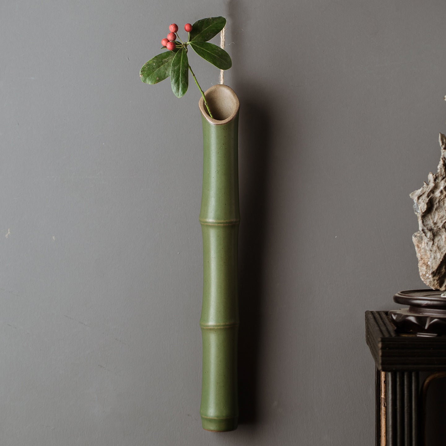 Serene Bamboo-Inspired Ceramic Wall Vase Set