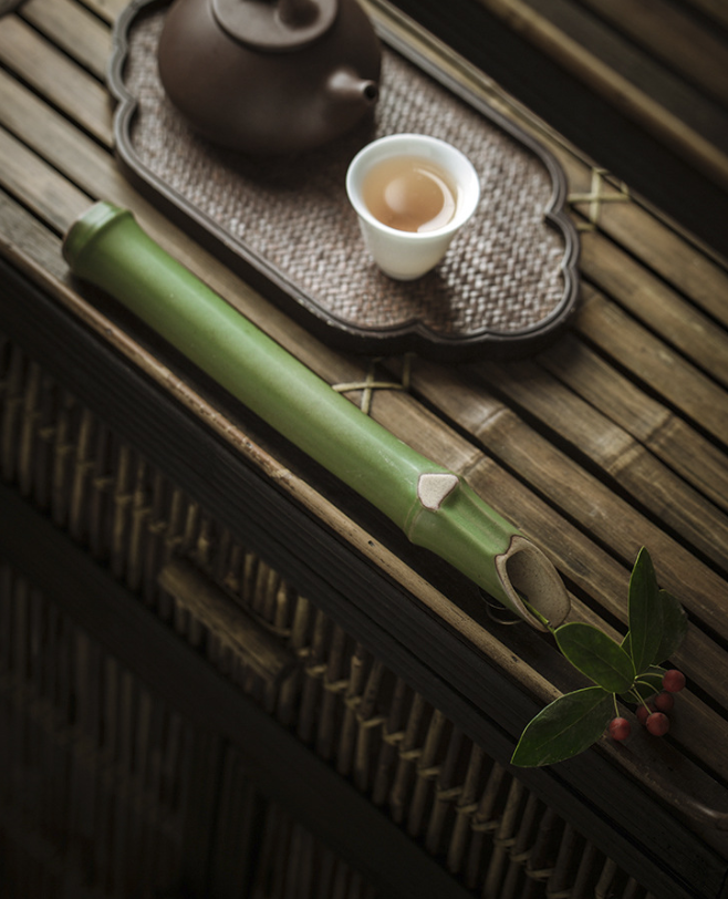 Serene Bamboo-Inspired Ceramic Wall Vase Set