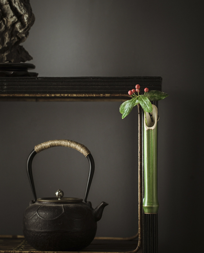 Serene Bamboo-Inspired Ceramic Wall Vase Set